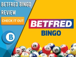 Yellow background with bingo balls and Betfred Bingo Logo. Blue/white square to left with text "Betfred Bingo Review", CTA below and Boomtown Bingo logo.