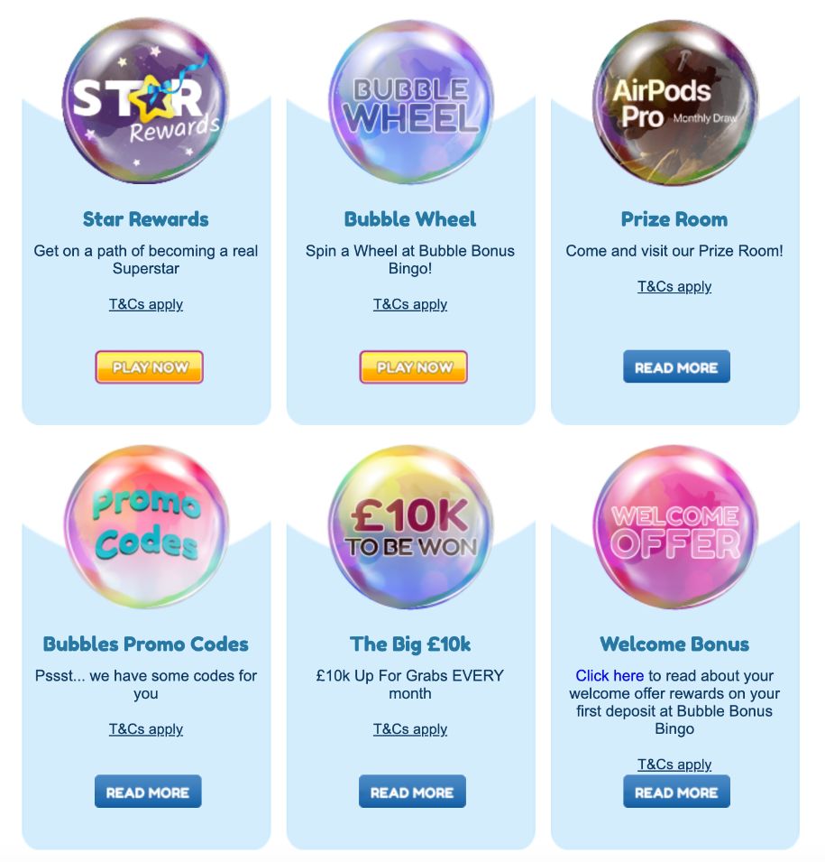 Bubble Bonus Bingo Online Promotions