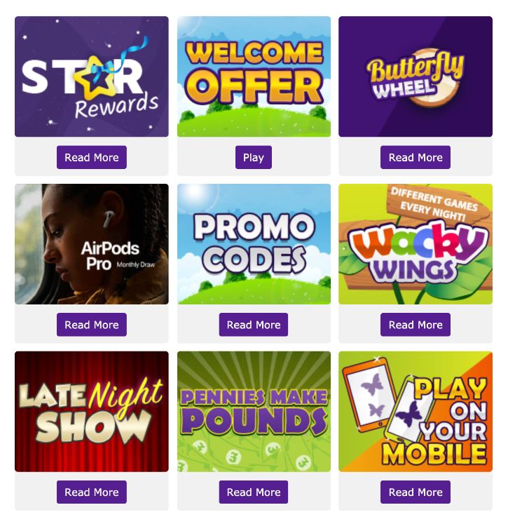 Butterfly Bingo Website Promotions