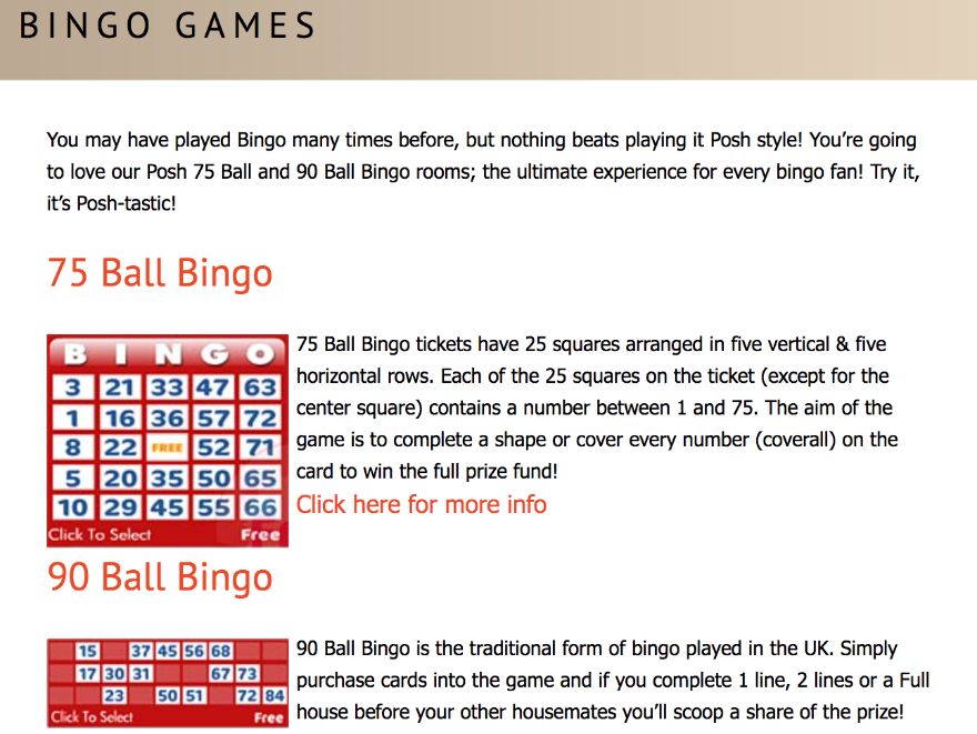 posh bingo bingo games