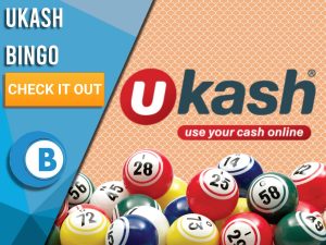 Orange background with Bingo Balls and UKash logo. Blue/white square with text to left "UKash Bingo", CTA below and Boomtown Bingo logo beneath.