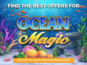 Background is the ocean, with coral and rocks seen on the seabed. Logo of Ocean Magic can be seen in the centre.