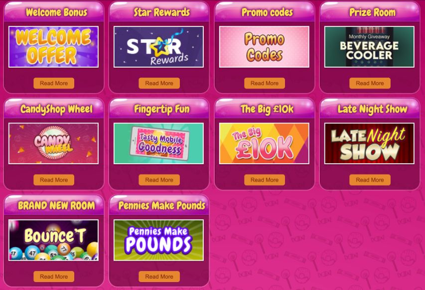 candy shop bingo website promotions