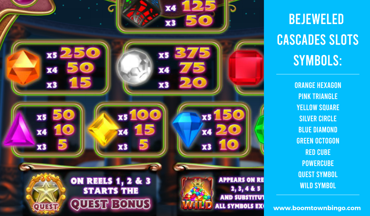 Bejeweled Cascades Slots machine Symbols