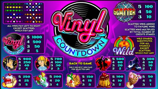 Vinyl Countdown Slot Machine pay table