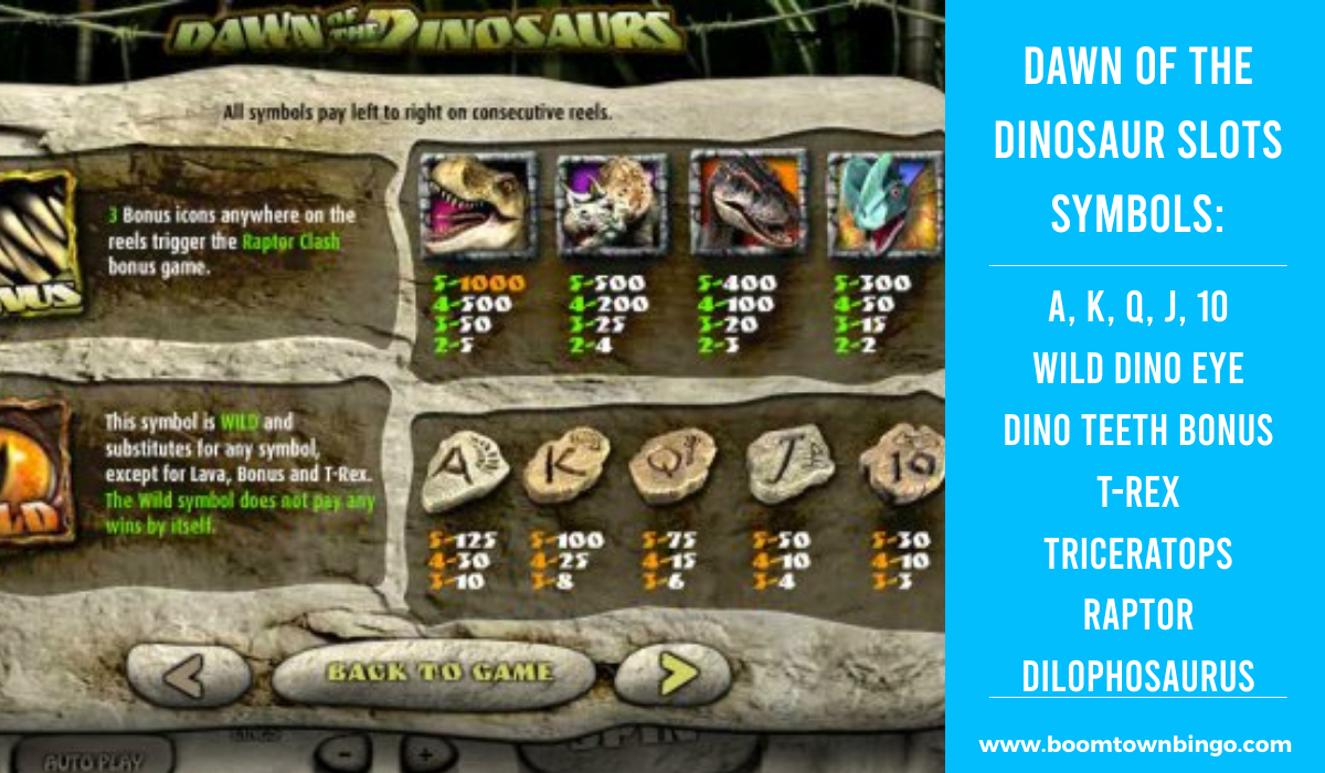 Dawn of the Dinosaur Slots machine Symbols