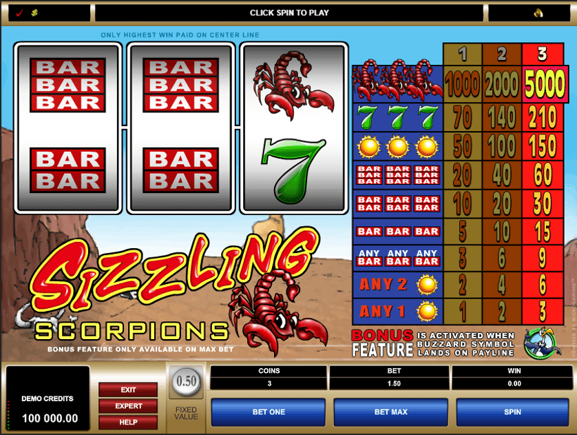 sizzling scorpions slots reels