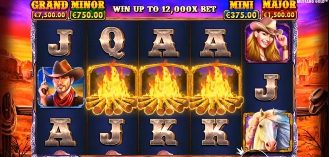 Mustang Gold Slots Burning Campfire Symbols