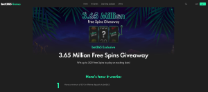 twenty free spins on 3.65 million giveaway