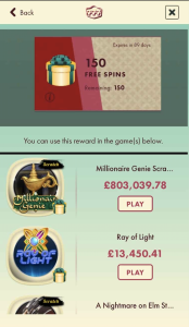 Selected Slots on 150 free spins on 777 casino slots
