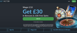 BetVictor welcome bonus 100 free spins