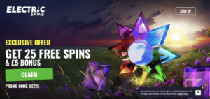 Electric Spins 25 Free Spins Landing Page
