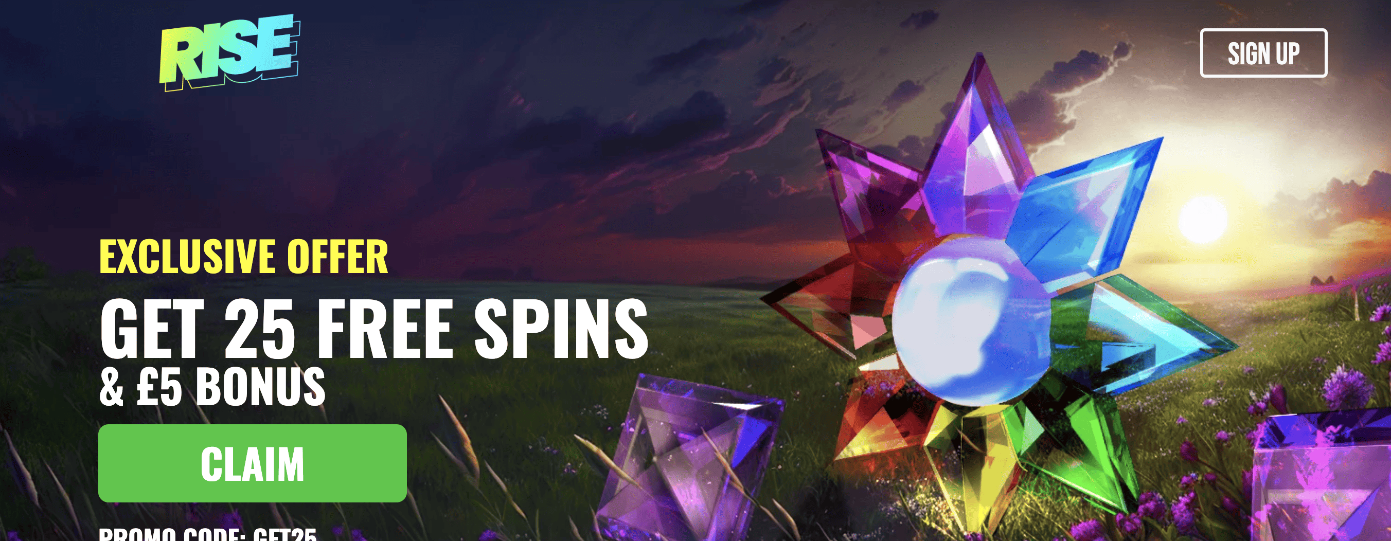 Rise Casino 25 free spins page